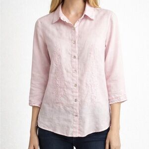 Edward embroidered light Pink Irish Linen button down Shirt MEDIUM‎